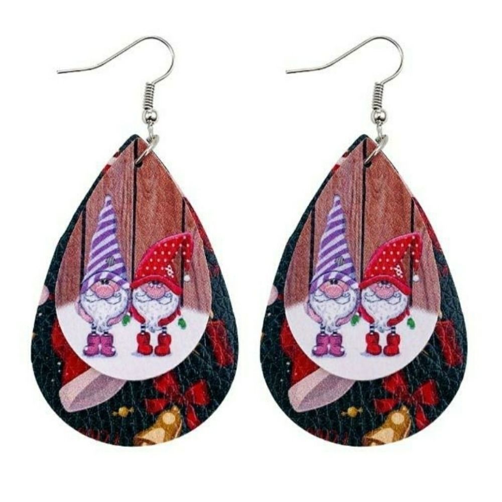 Gnome Holiday Faux Leather Earrings